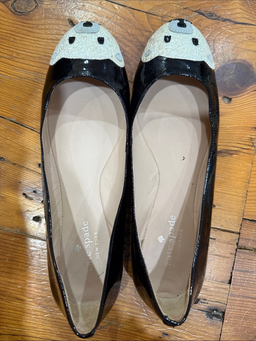 kate spade Black Patent Leather Ballet Flats with Glitter Bear Toes Size 7 M - Picture 9 of 10